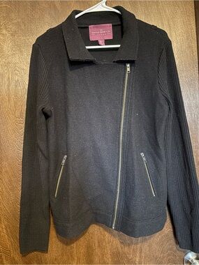 Savile Row Co. Women's Black Asymmetrical Zip Bomber Jacket 100% Wool